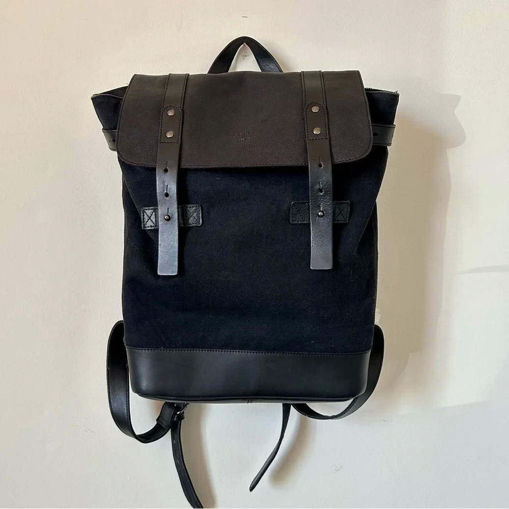 Still Nordic Leather Canvas Backpack Black Laptop Minimalist Unisex